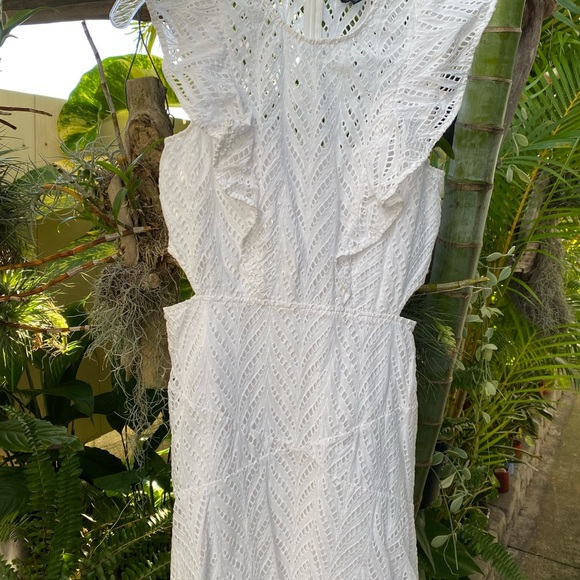 Bardot Beautiful White Eyelet Lace Dress With Peek-A-Boo Cut Outs On Sides - Picture 5 of 8